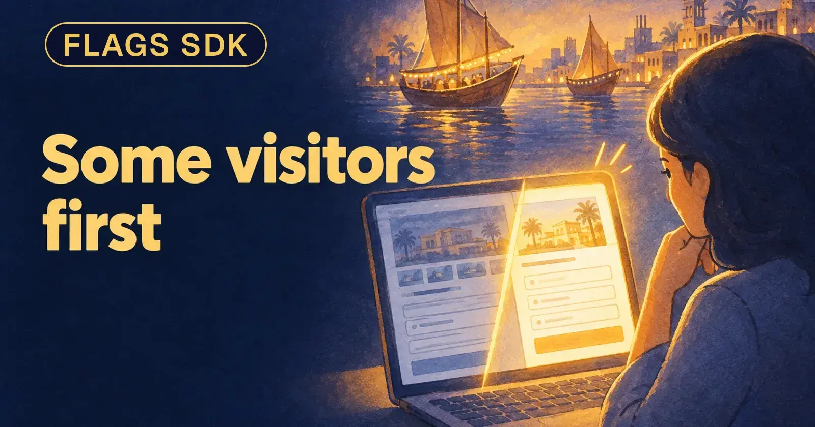 A laptop showing a property listing page where a strip of gold light reveals a new enquiry form beside the old one