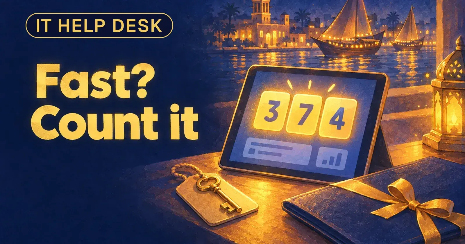 A tablet with three ticket counters on a desk beside an in-house key and an outsourced contract folder